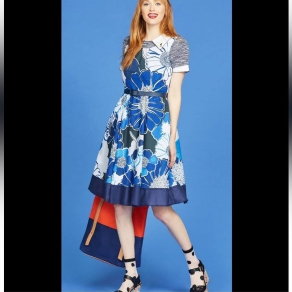 ModCloth Verve for Versailles blue floral fit and flare dress size Small - Picture 1 of 13
